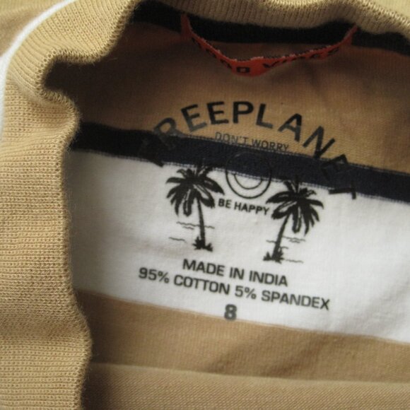 (2) Free Planet Good Vibes Kids Size 8 T-Shirts Unisex Tan Brown Striped Cotton - Picture 4 of 6